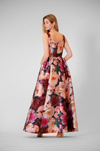 SLVLESS PRINTED MIKADO GOWN W SCOOP-NECKLINE