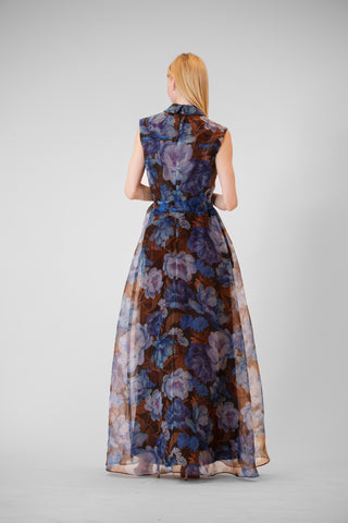 SLVLESS LONG DRESS W LAPEL & SELF SASH