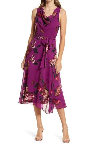 DONNA RICCO - COWL NECK FIT&FLARE DRESS