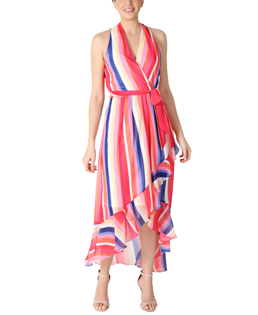 Multicolored Striped Chiffon Halter