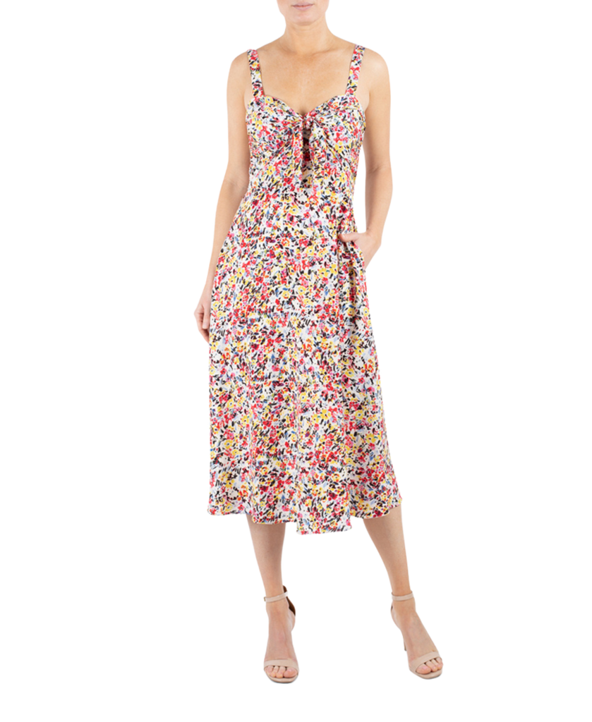 Tie Front Crepe Georgette Midi Dress