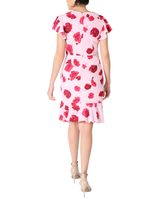 Flutter Sleeve Shirred Skirt Pink Floral