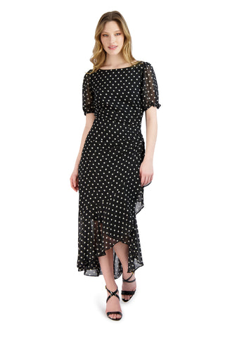 Polka Dot Chiffon Side Ruched Dress