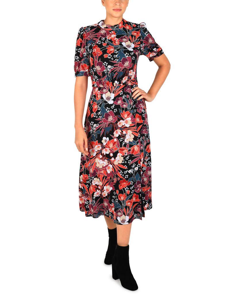 Mock Neck Tie Back Short Sleeve Midi