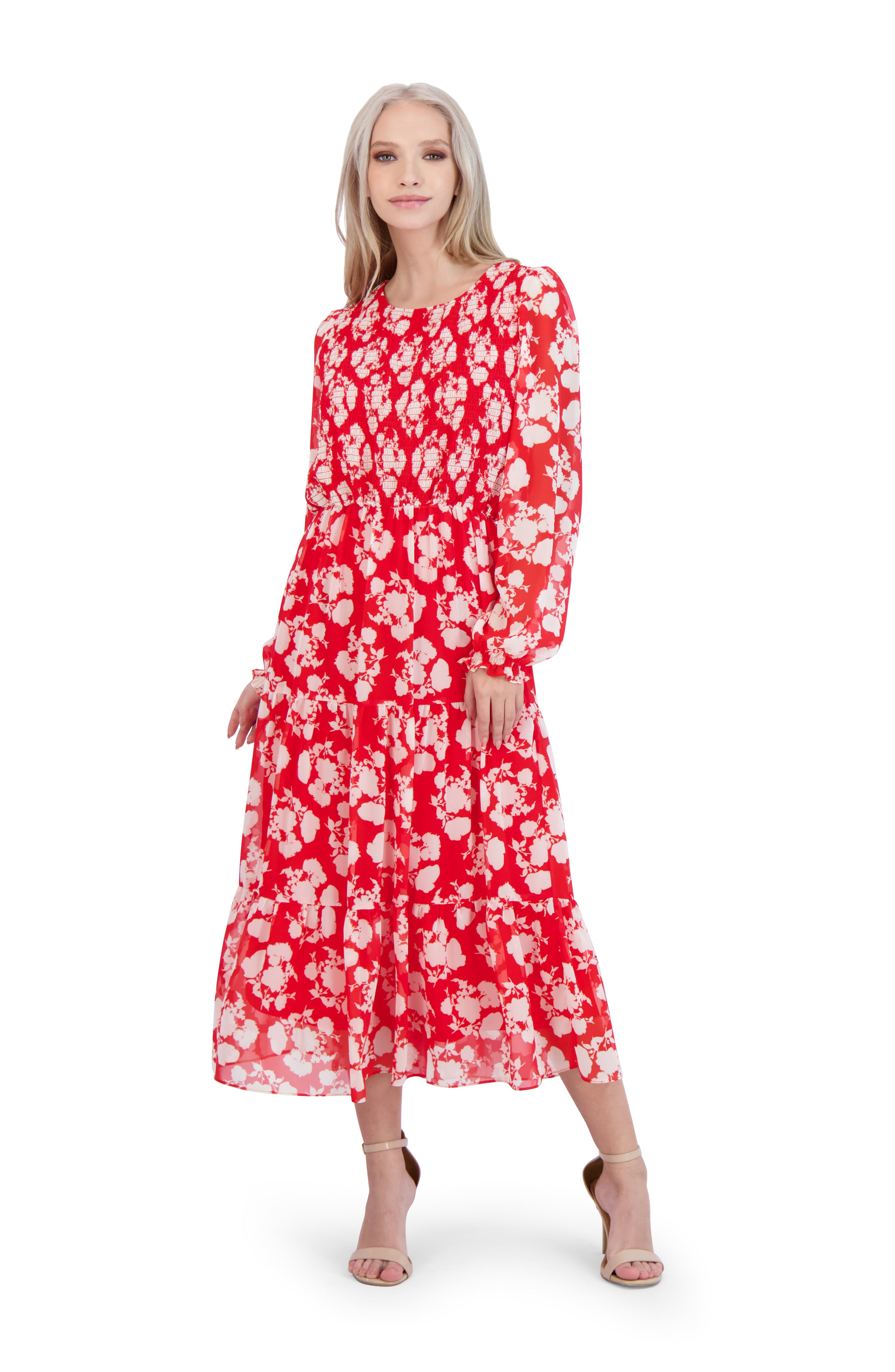 Printed Smocked Midi Dress JULIA JORDAN Printed Smocked Midi Dress JULIA JORDAN