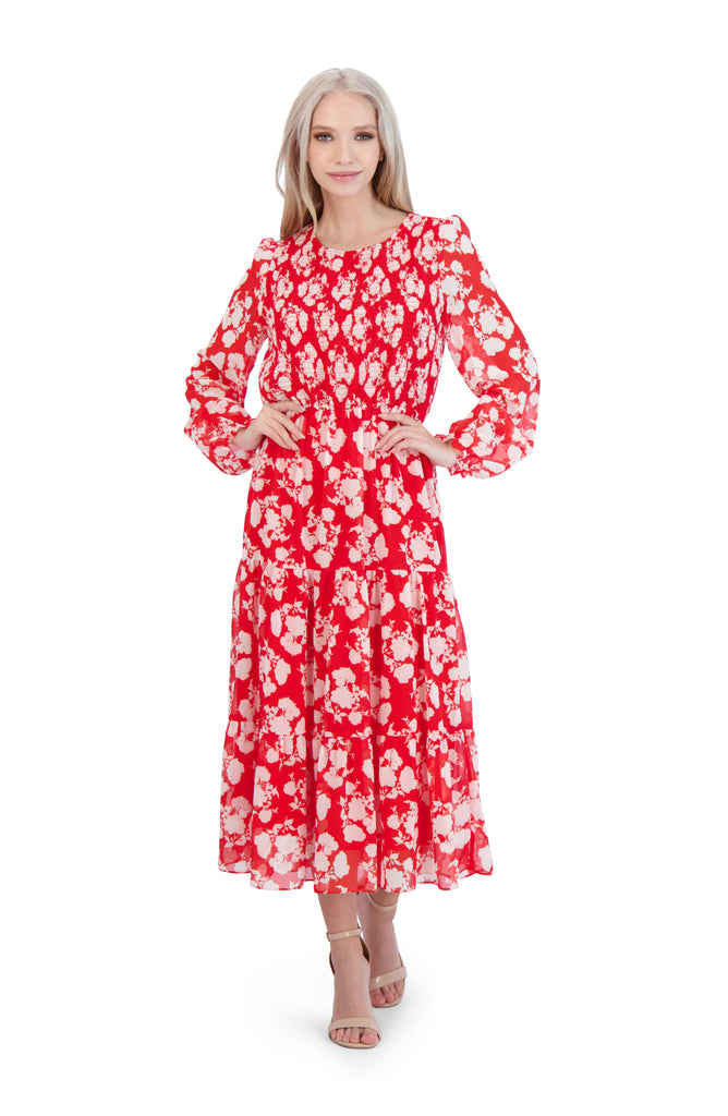 Printed Smocked Midi  Dress