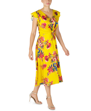 Flutter Sleeve French Twill Midi Dress