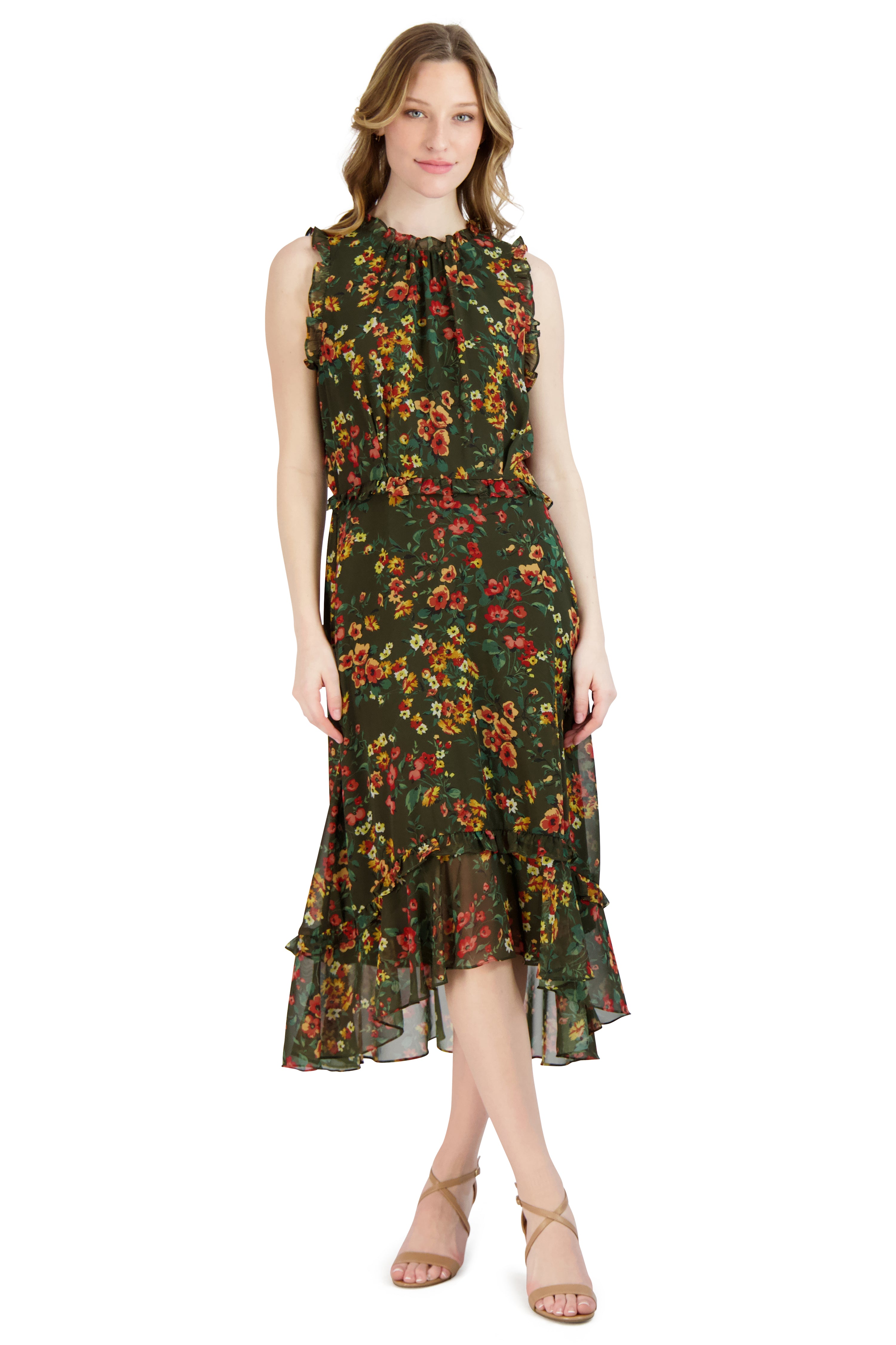 Ruffle Neck Sleeve Hem Dress JULIA JORDAN Ruffle Neck Sleeve Hem Dress JULIA JORDAN