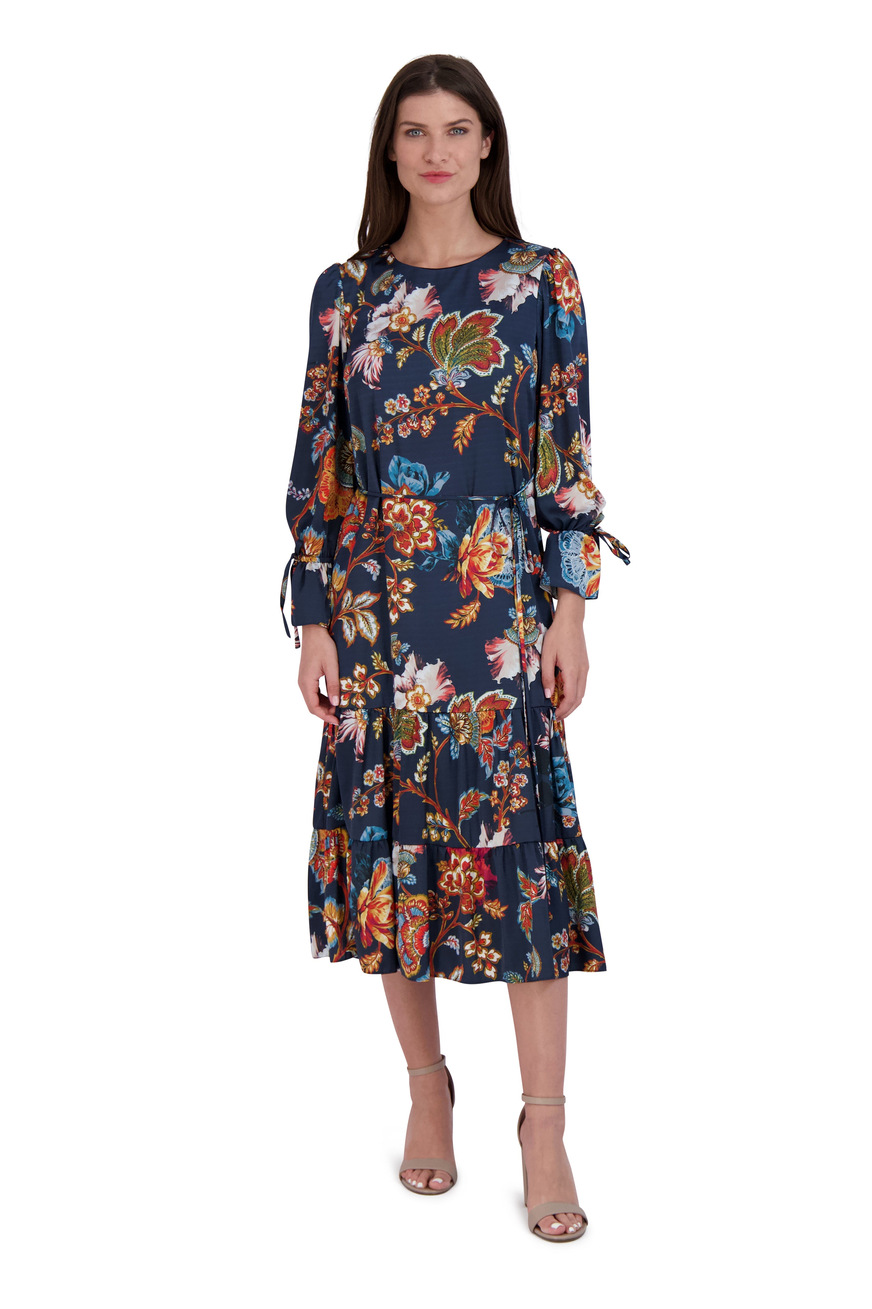 Long Sleeve Waist Tie Dress JULIA JORDAN Long Sleeve Waist Tie Dress JULIA JORDAN