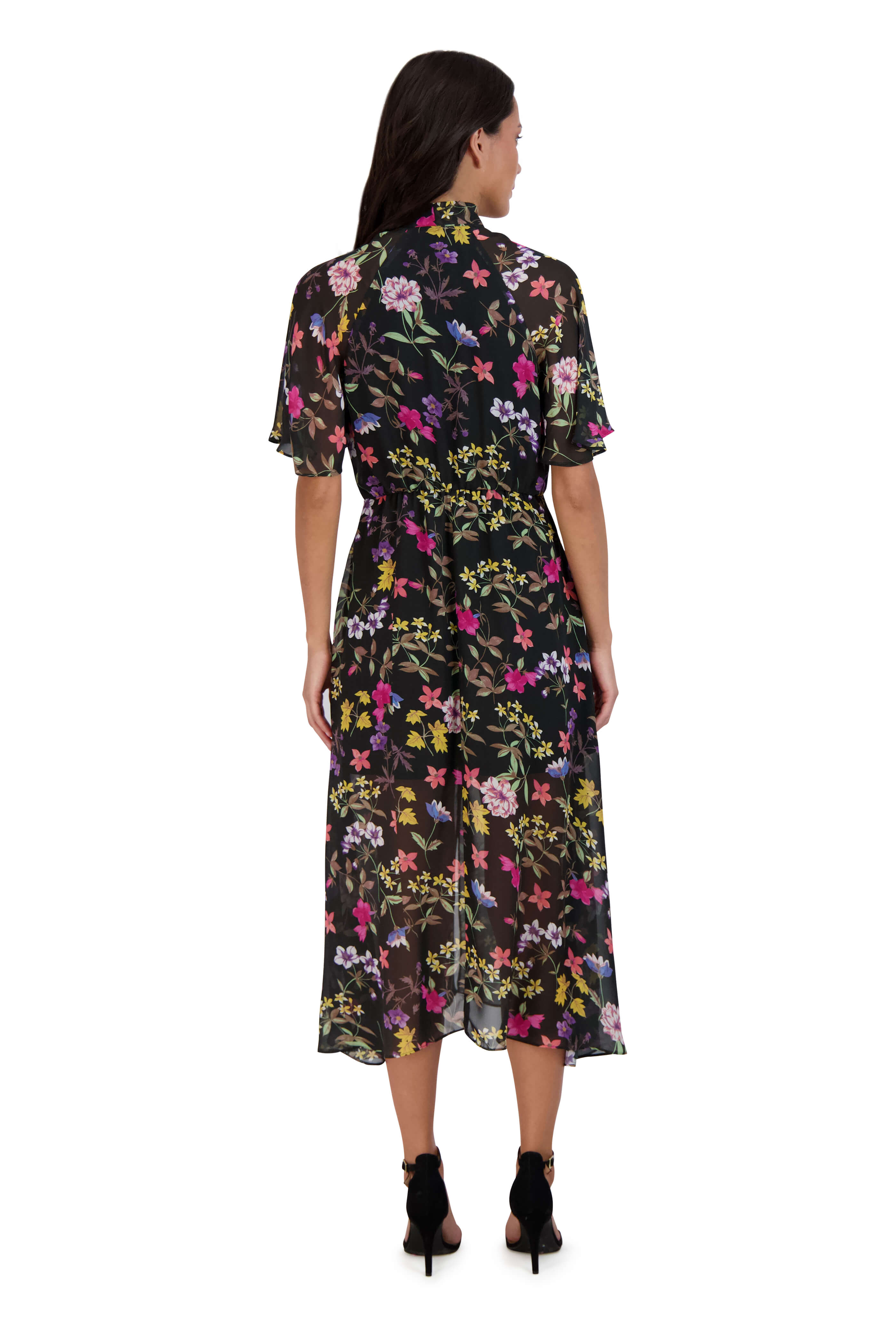 tie neck flutter sleeve flare dress AE Flutter Sleeve Tie-Front Midi Dress