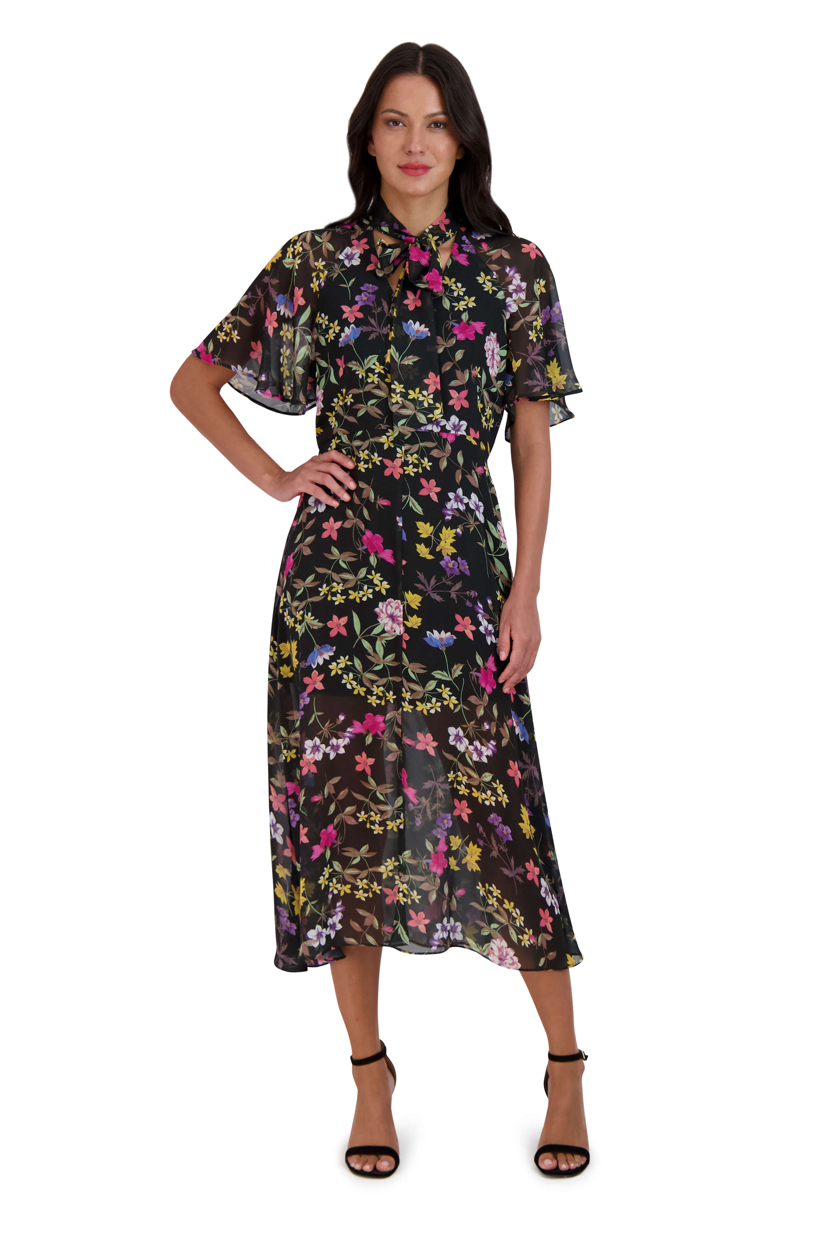 Tie Neck Flutter Sleeve Midi Dress JULIA JORDAN Tie Neck Flutter Sleeve Midi Dress JULIA JORDAN
