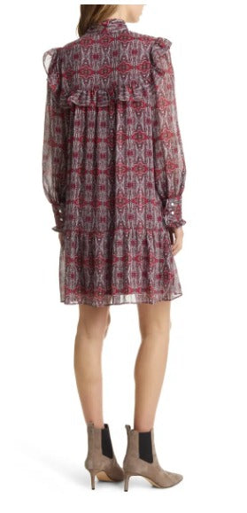 Tie Neck Short Dress With Long Sleeves